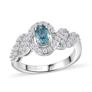 Premium Cambodian Blue Zircon and Moissanite 1.20 ctw Infinity Ring in Rhodium Over Sterling Silver (Size 6.0)