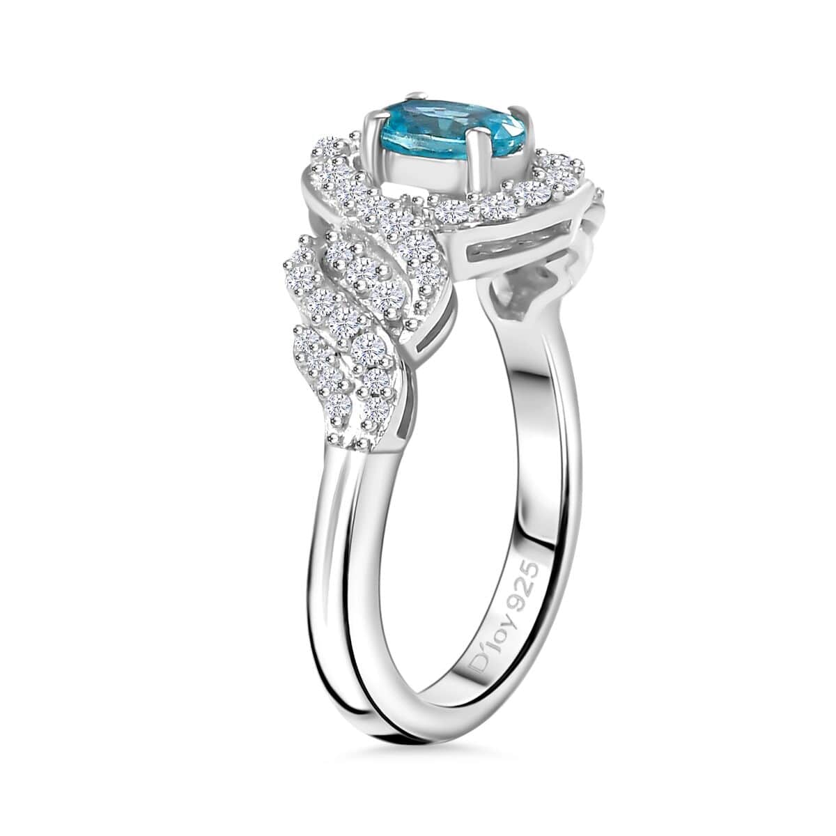 Premium Cambodian Blue Zircon and Moissanite 1.20 ctw Infinity Ring in Rhodium Over Sterling Silver (Size 6.0) image number 3