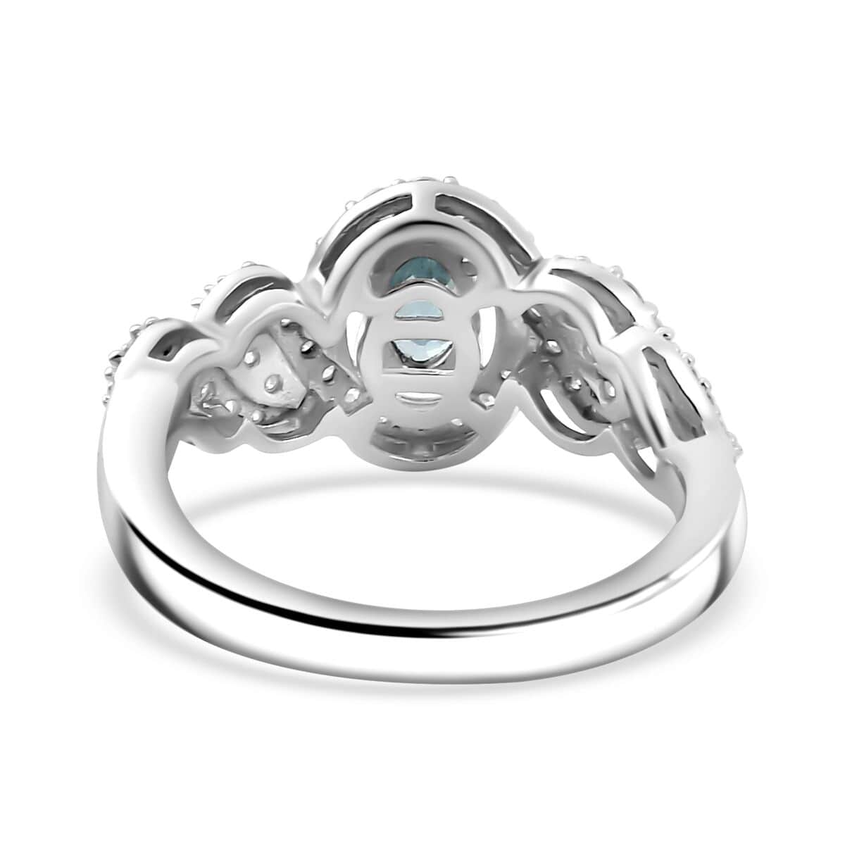 Premium Cambodian Blue Zircon and Moissanite 1.20 ctw Infinity Ring in Rhodium Over Sterling Silver (Size 6.0) image number 4