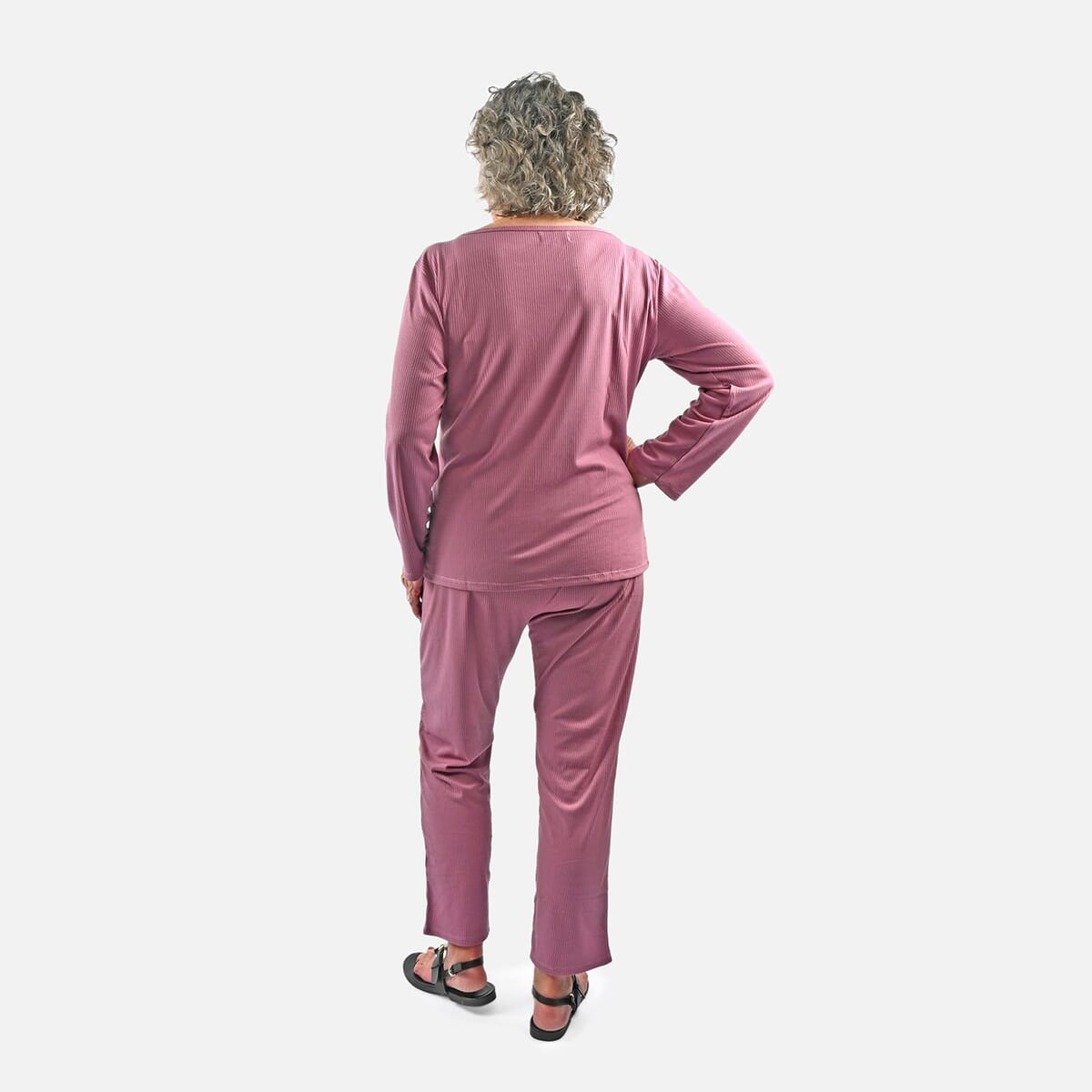 Tamsy Fig Rib Knit Long Sleeve Lounge Set - M image number 1