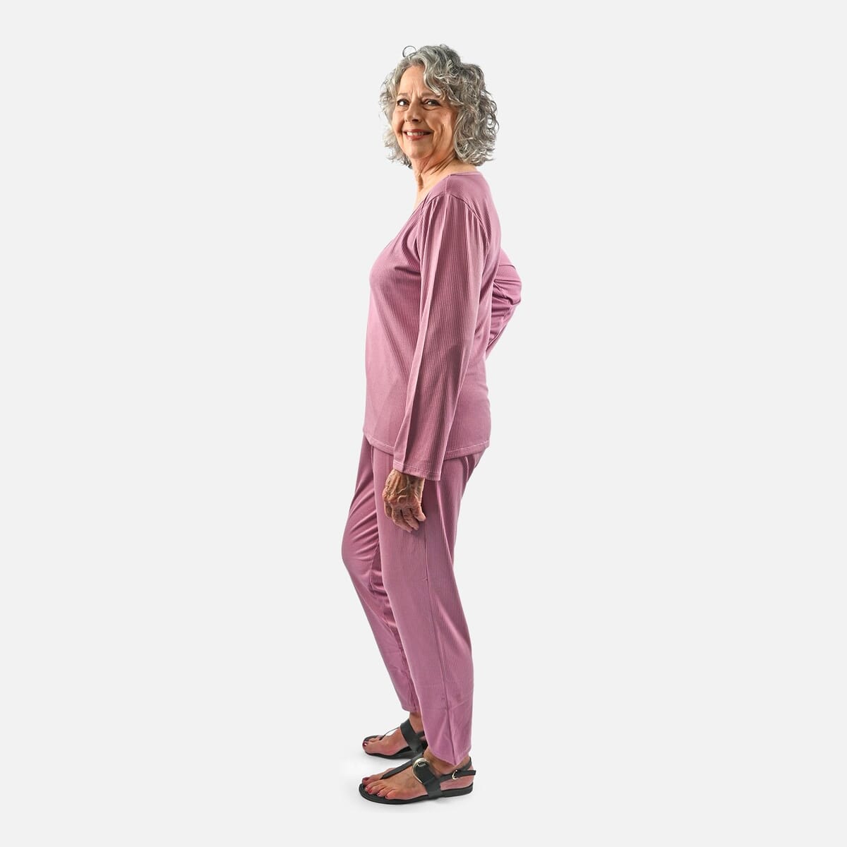 Tamsy Fig Rib Knit Long Sleeve Lounge Set - M image number 2