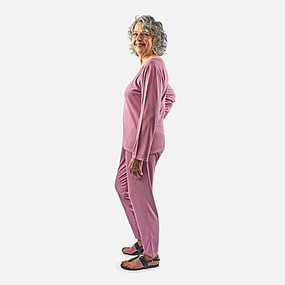 Tamsy Fig Rib Knit Long Sleeve Lounge Set - M