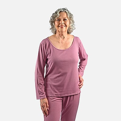 Tamsy Fig Rib Knit Long Sleeve Lounge Set - M