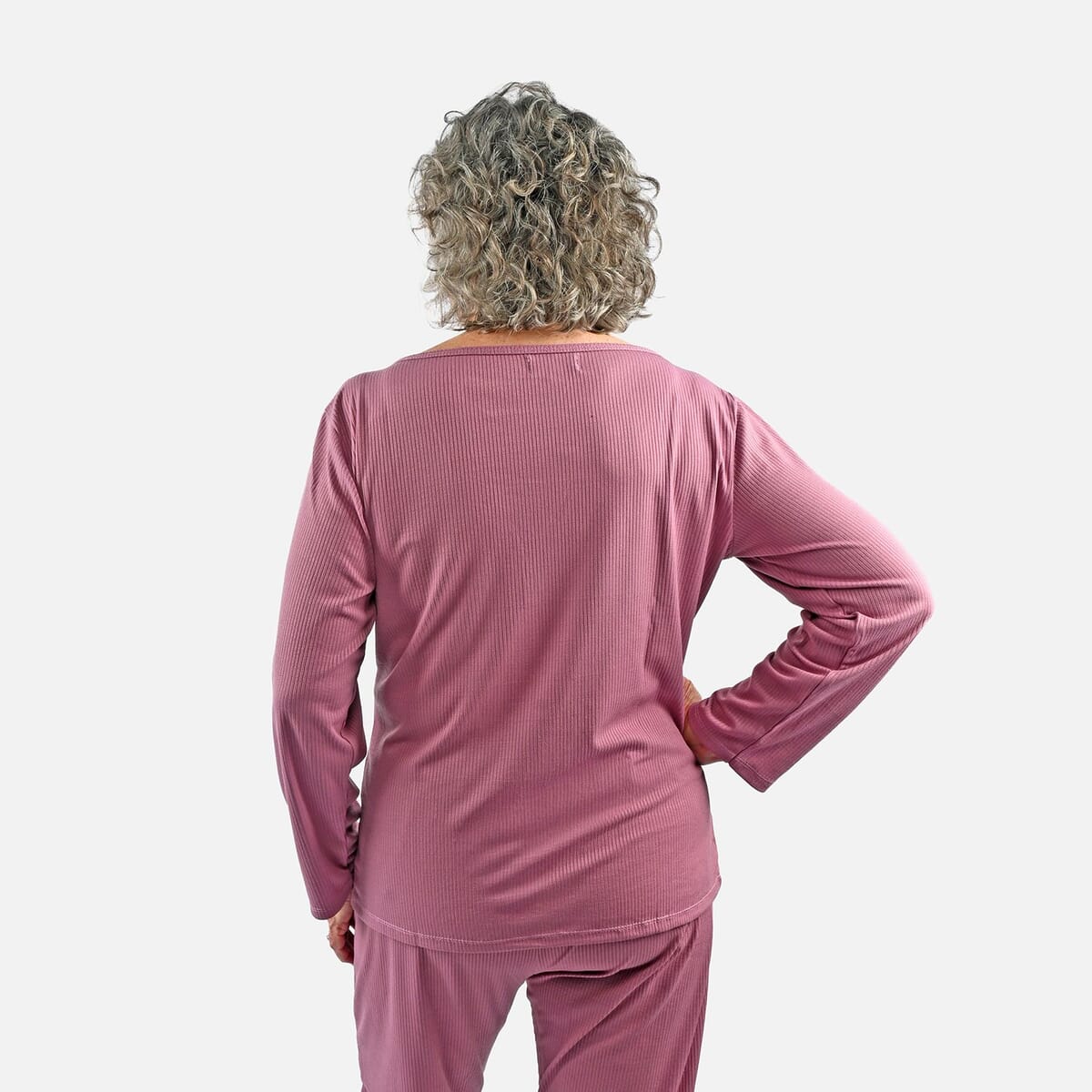 Tamsy Fig Rib Knit Long Sleeve Lounge Set - M image number 4