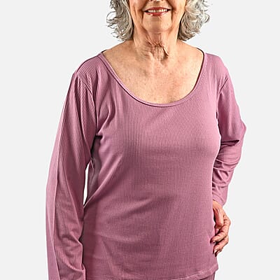 Tamsy Fig Rib Knit Long Sleeve Lounge Set - M