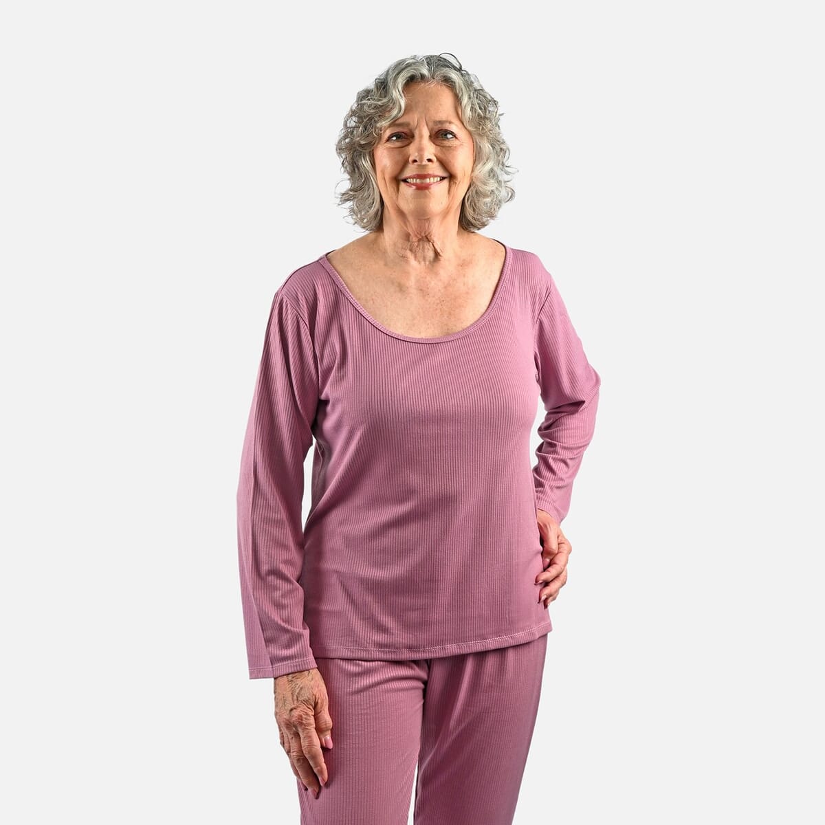 Tamsy Fig Rib Knit Long Sleeve Lounge Set - L image number 3