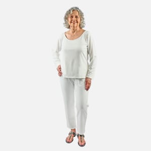 Tamsy White Rib Knit Long Sleeve Lounge Set - XL
