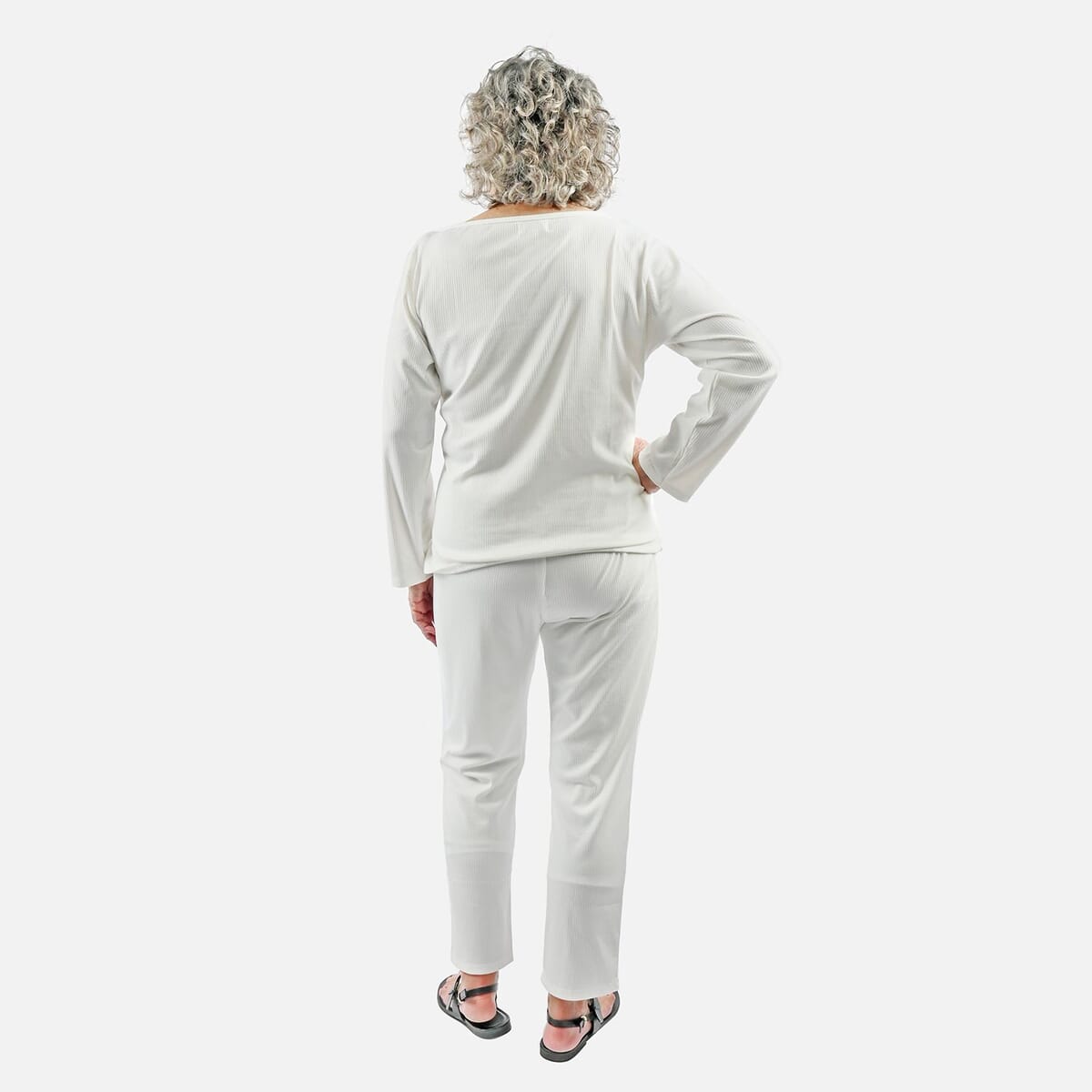 Tamsy White Rib Knit Long Sleeve Lounge Set - XL image number 1