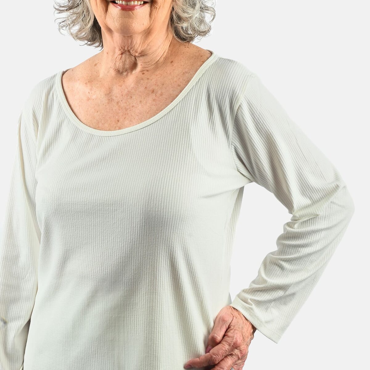 Tamsy White Rib Knit Long Sleeve Lounge Set - XL image number 5