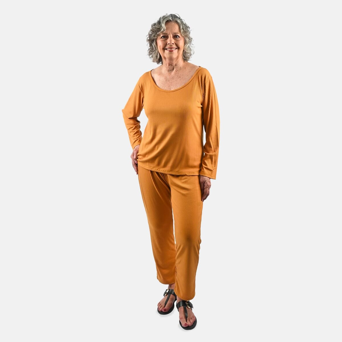 Tamsy Honey Rib Knit Long Sleeve Lounge Set - L image number 0