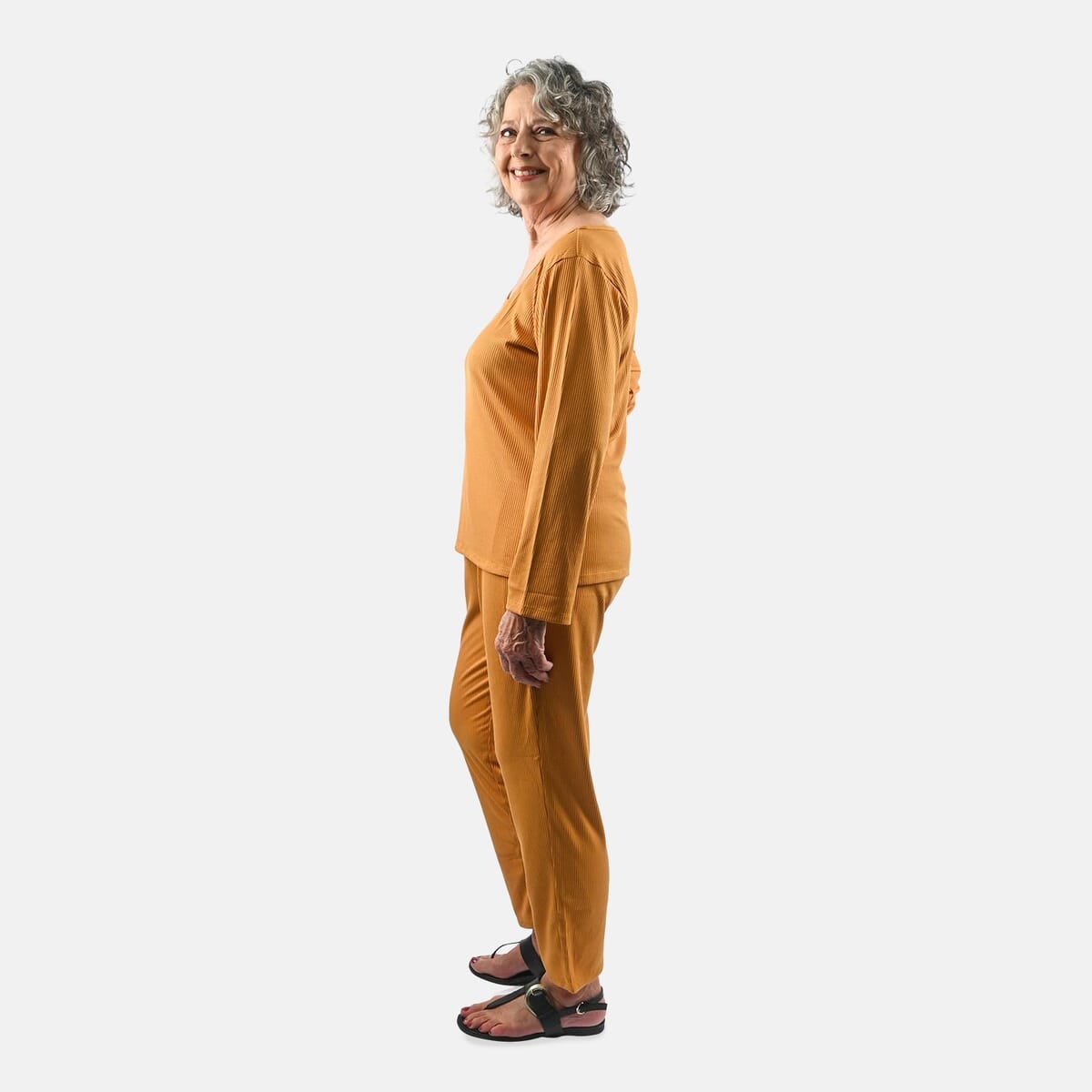 Tamsy Honey Rib Knit Long Sleeve Lounge Set - L image number 2