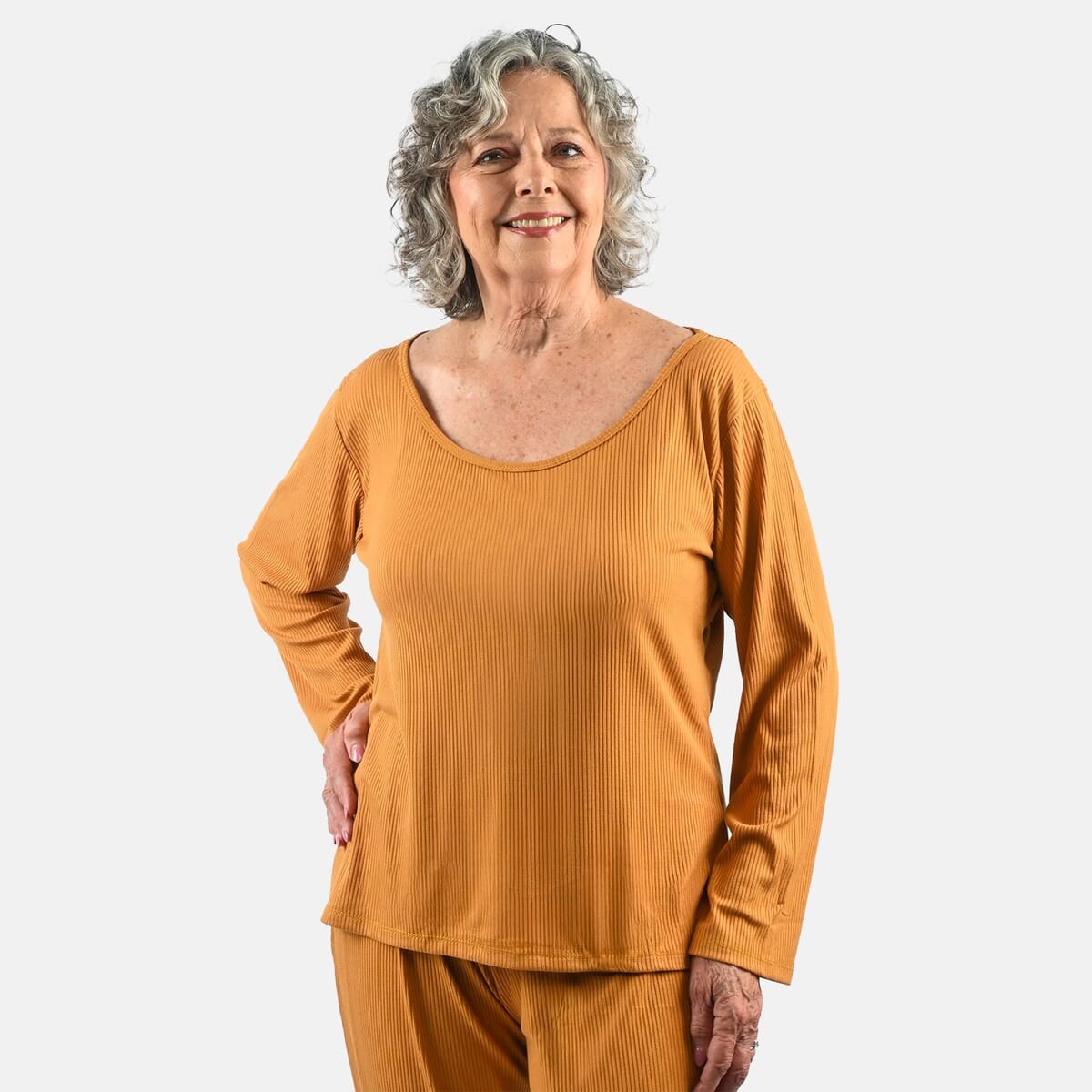 Tamsy Honey Rib Knit Long Sleeve Lounge Set - L image number 3