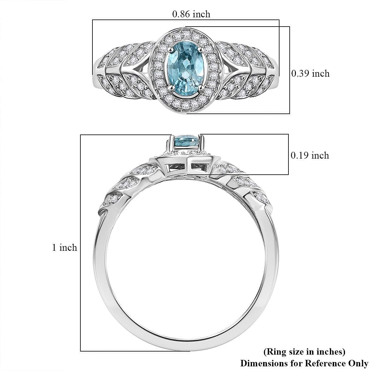 D'Joy Cambodian Blue Zircon and Moissanite 1.00 ctw Fern Leaf Ring in Rhodium Over Sterling Silver (Size 10.0)