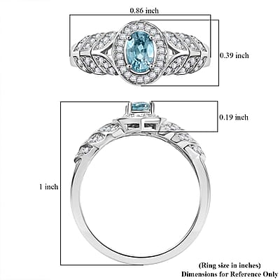 D'Joy Cambodian Blue Zircon and Moissanite 1.00 ctw Fern Leaf Ring in Rhodium Over Sterling Silver (Size 10.0)