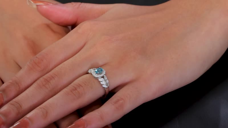 Cambodian Blue Zircon, Moissanite Fern Leaf Ring in Rhodium Over Sterling Silver (Size 10.0) 1.00 ctw