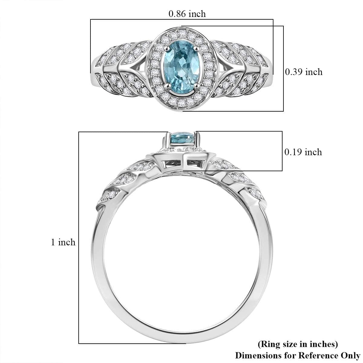 Cambodian Blue Zircon and Moissanite 1.00 ctw Fern Leaf Ring in Rhodium Over Sterling Silver (Size 8.0) image number 5