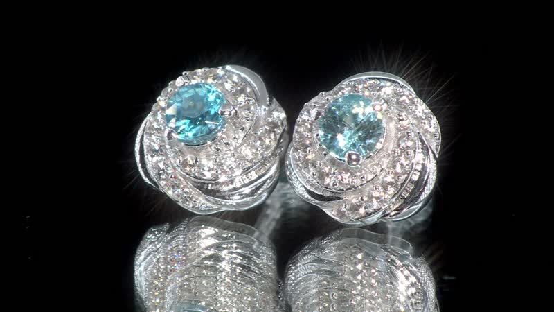 D'Joy Premium Cambodian Blue Zircon and White Zircon 1.25 ctw Love Knot Earrings in Rhodium Over Sterling Silver