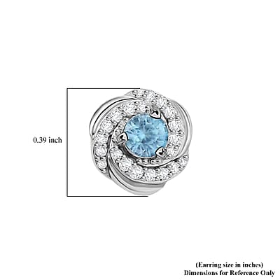 D'Joy Premium Cambodian Blue Zircon and White Zircon 1.25 ctw Love Knot Earrings in Rhodium Over Sterling Silver