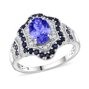 Tanzanite and Multi Gemstone 2.20 ctw Tidal Majesty Ring in Rhodium Over Sterling Silver (Size 10.0)