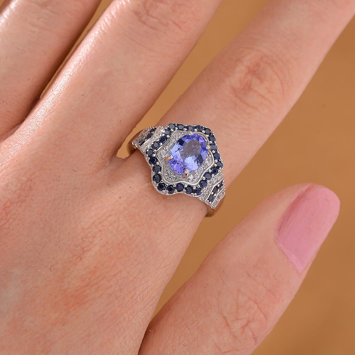 Tanzanite and Multi Gemstone 2.20 ctw Tidal Majesty Ring in Rhodium Over Sterling Silver (Size 6.0) image number 1