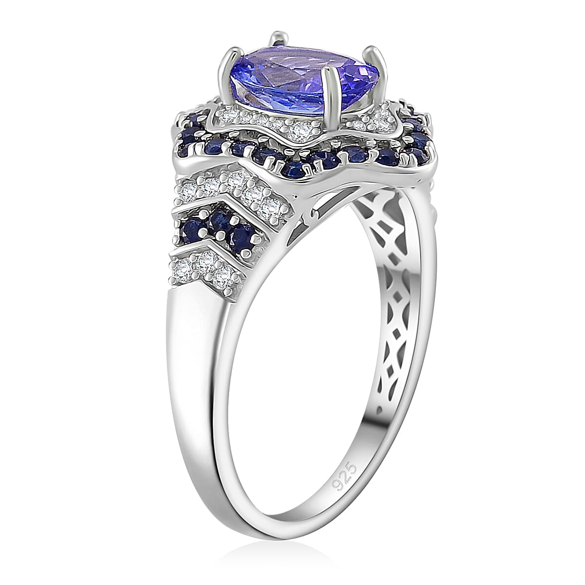 Tanzanite and Multi Gemstone 2.20 ctw Tidal Majesty Ring in Rhodium Over Sterling Silver (Size 6.0) image number 2
