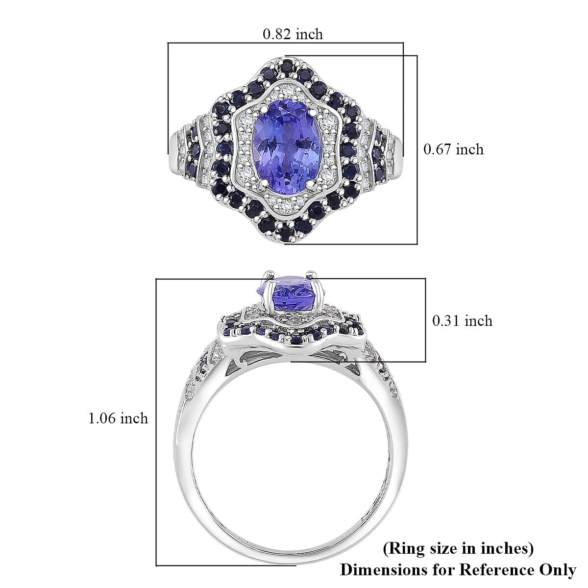 Tanzanite and Multi Gemstone 2.20 ctw Tidal Majesty Ring in Rhodium Over Sterling Silver (Size 6.0) image number 4