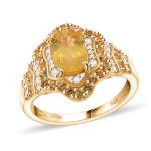 Madagascar Yellow Sapphire and White Zircon 2.60 ctw Tidal Majesty Ring in 18K Vermeil Yellow Gold Over Sterling Silver (Size 6.0)