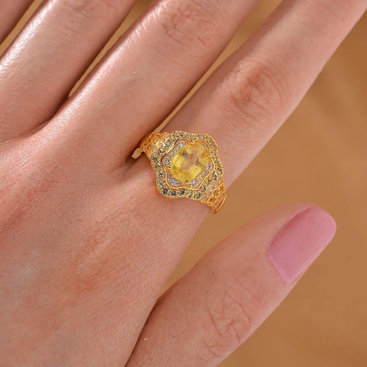 Madagascar Yellow Sapphire and White Zircon 2.60 ctw Tidal Majesty Ring in 18K Vermeil Yellow Gold Over Sterling Silver (Size 6.0) image number 1
