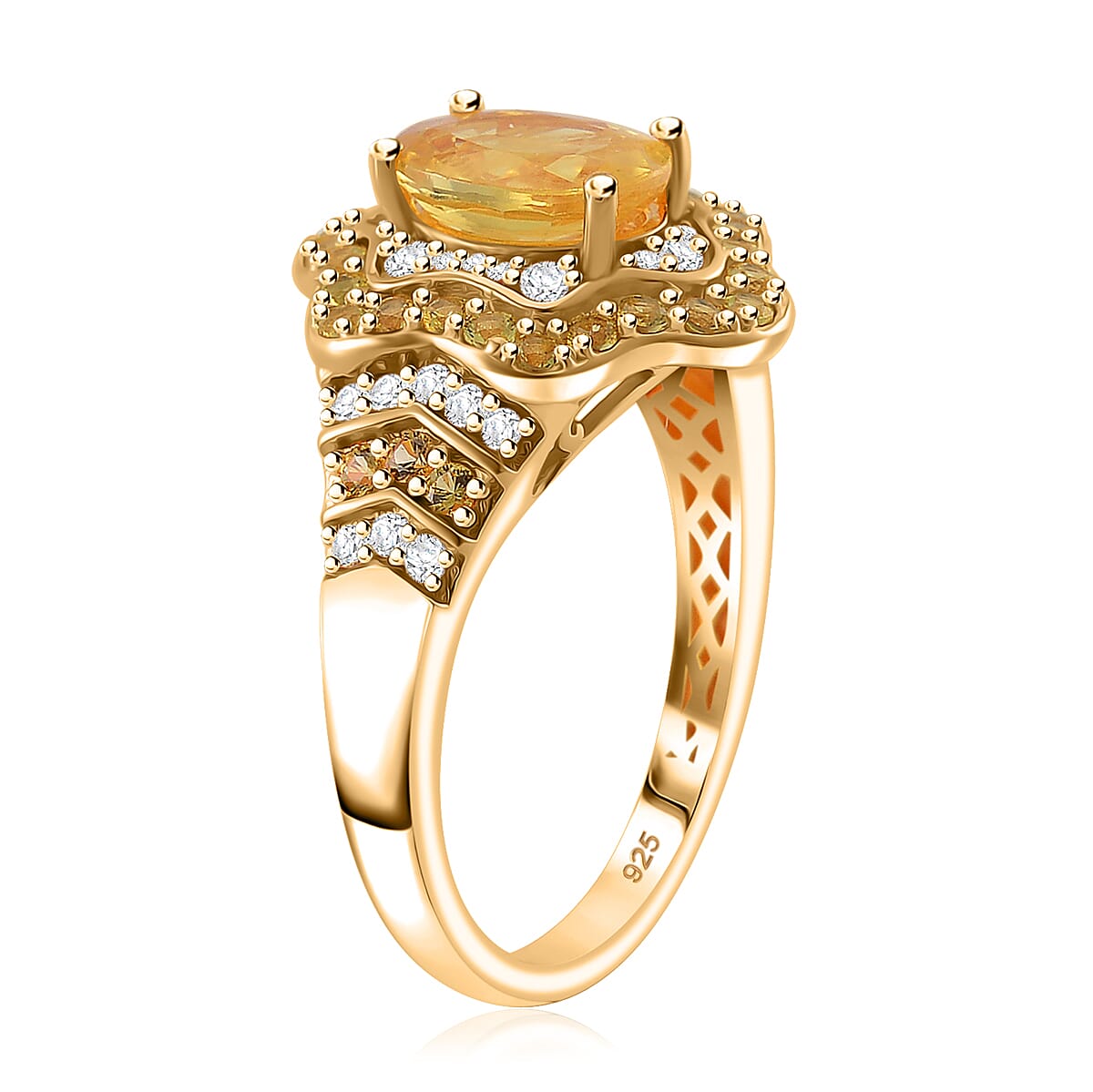 Madagascar Yellow Sapphire and White Zircon 2.60 ctw Tidal Majesty Ring in 18K Vermeil Yellow Gold Over Sterling Silver (Size 6.0) image number 2