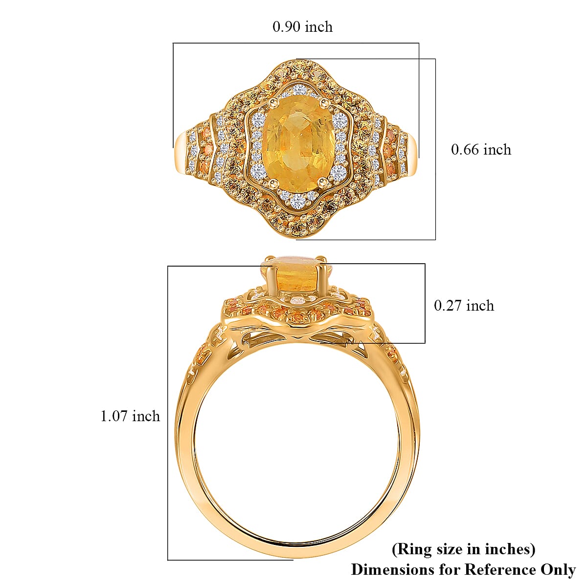 Madagascar Yellow Sapphire and White Zircon 2.60 ctw Tidal Majesty Ring in 18K Vermeil Yellow Gold Over Sterling Silver (Size 6.0) image number 4