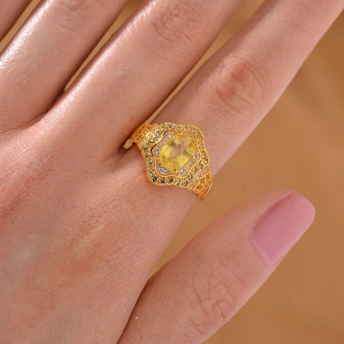 Madagascar Yellow Sapphire and White Zircon 2.60 ctw Tidal Majesty Ring in 18K Vermeil Yellow Gold Over Sterling Silver (Size 8.0) image number 1