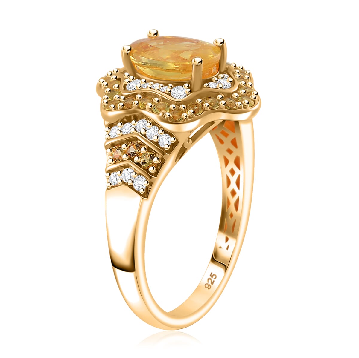 Madagascar Yellow Sapphire and White Zircon 2.60 ctw Tidal Majesty Ring in 18K Vermeil Yellow Gold Over Sterling Silver (Size 8.0) image number 2