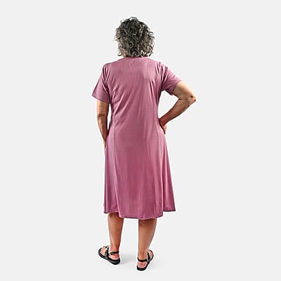 Tamsy Fig Rib Knit Princess Seam Short Sleeve Dress - M