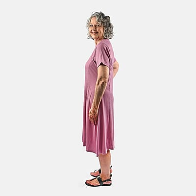 Tamsy Fig Rib Knit Princess Seam Short Sleeve Dress - M