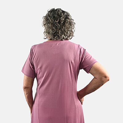 Tamsy Fig Rib Knit Princess Seam Short Sleeve Dress - M