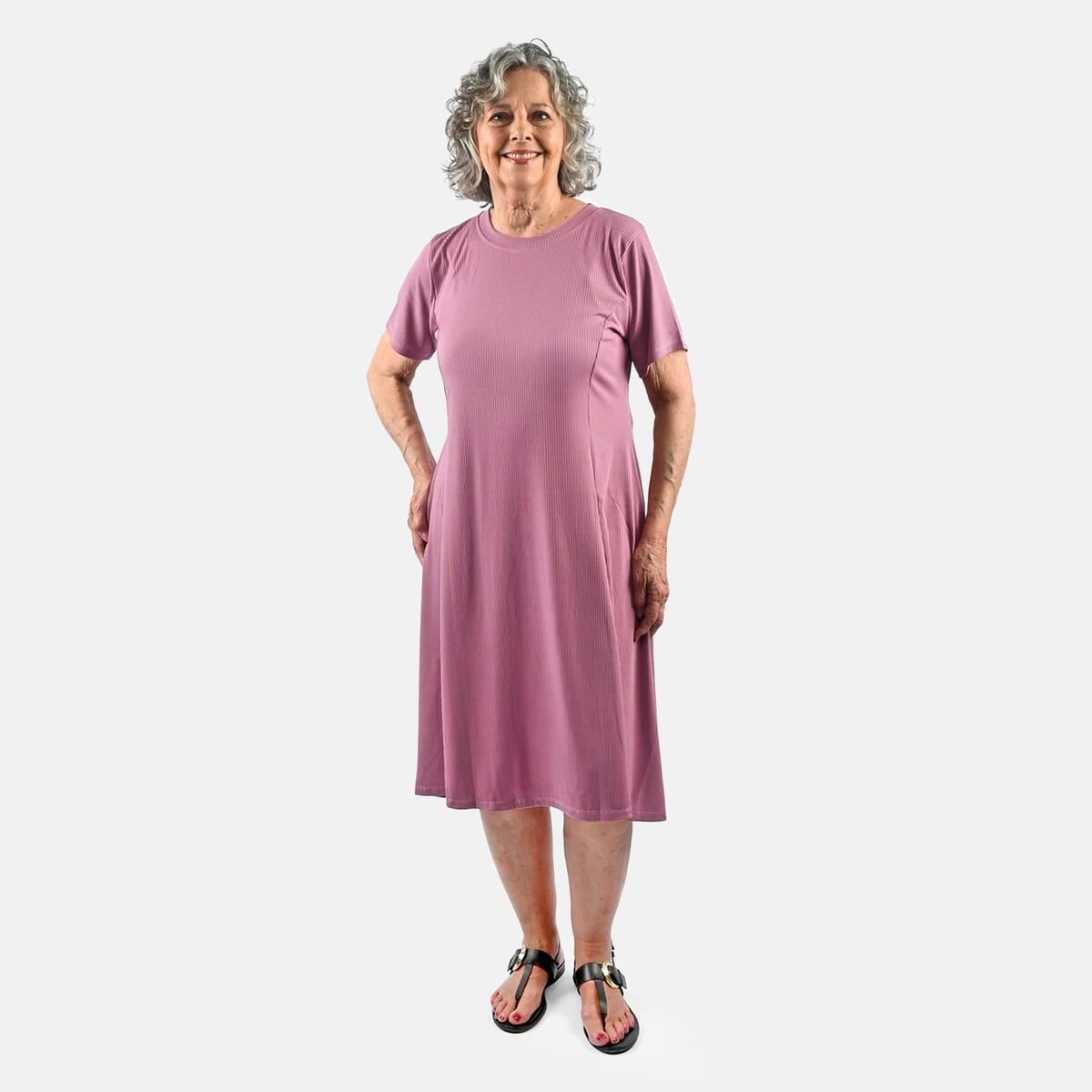 Tamsy Fig Rib Knit Princess Seam Short Sleeve Dress - XL image number 0