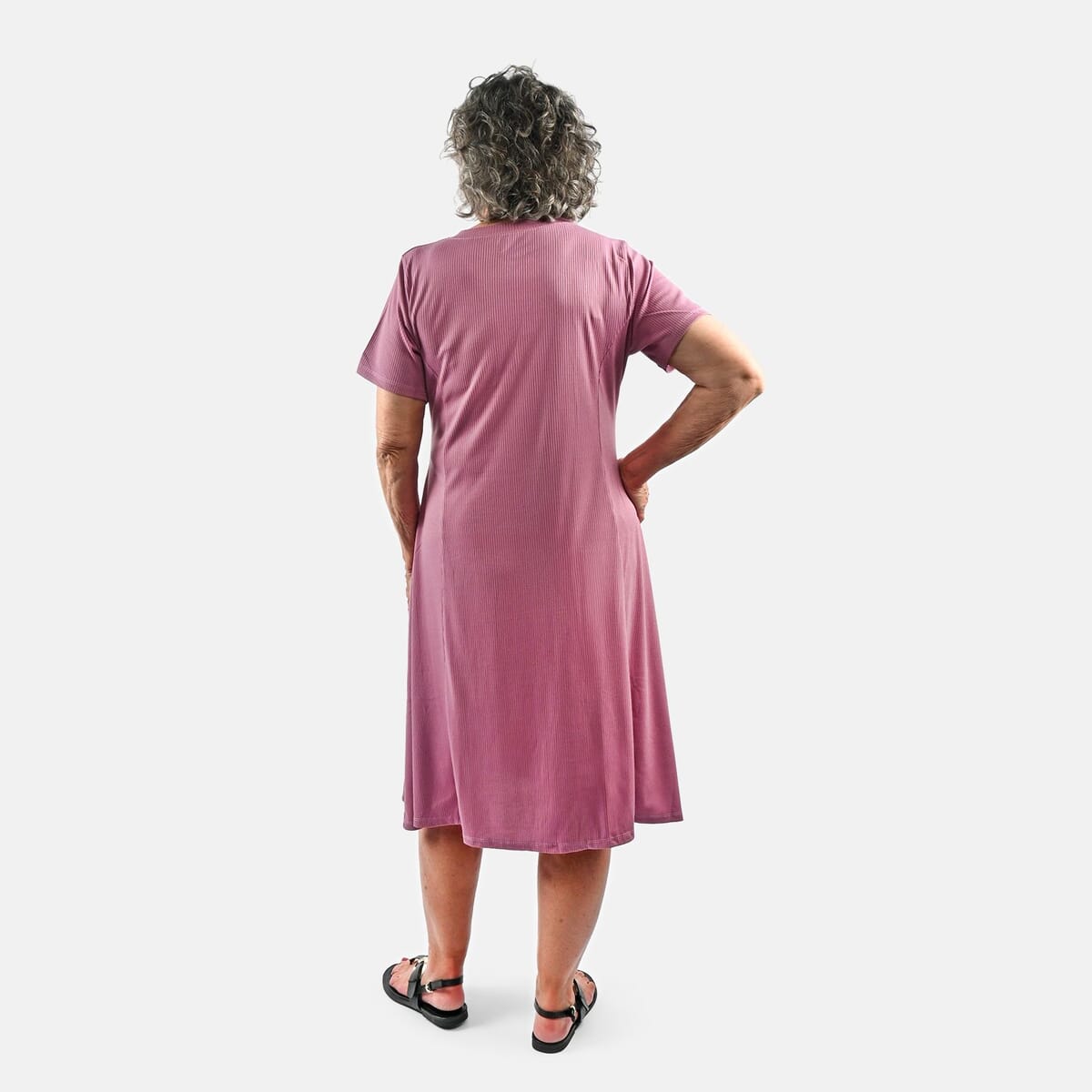 Tamsy Fig Rib Knit Princess Seam Short Sleeve Dress - XL image number 1