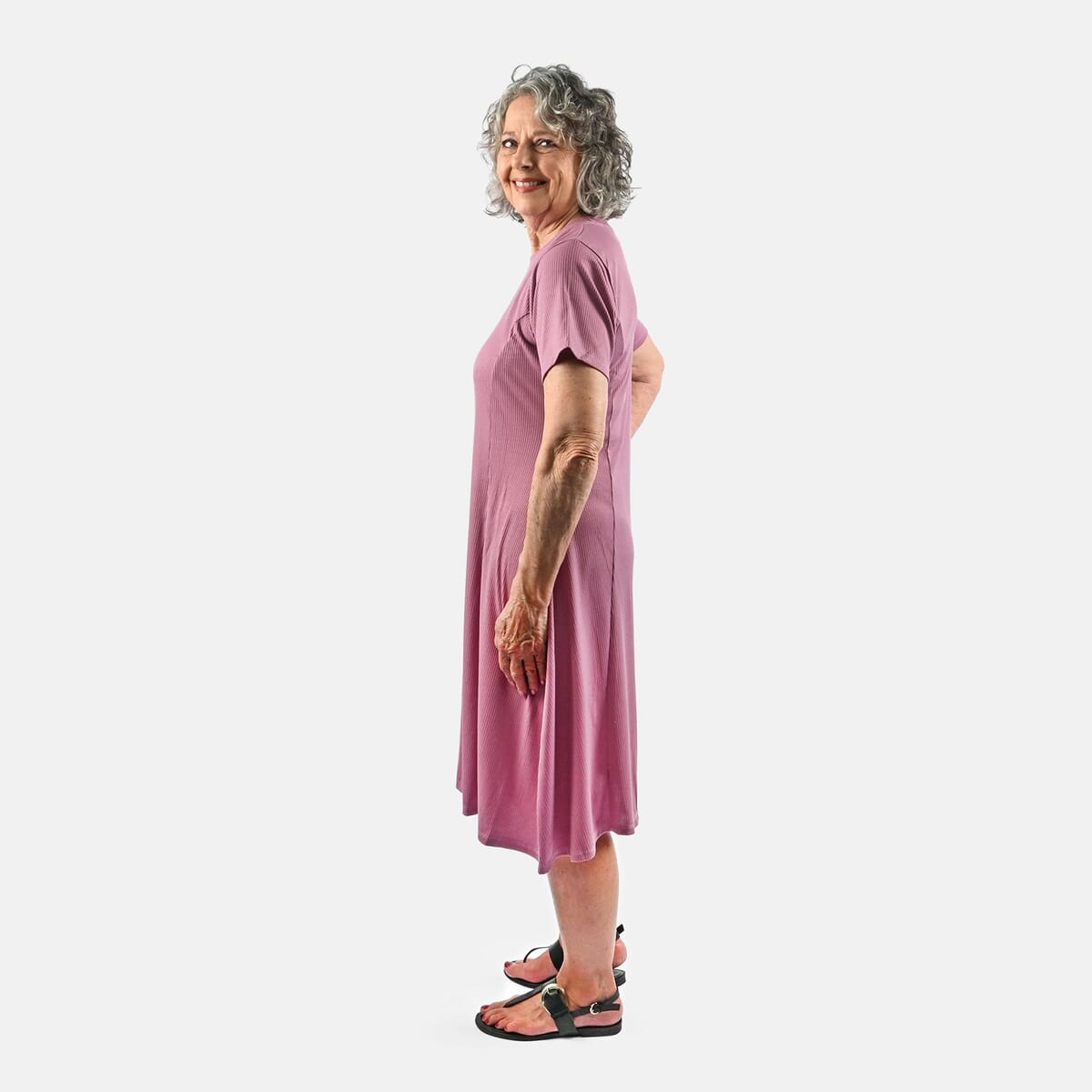 Tamsy Fig Rib Knit Princess Seam Short Sleeve Dress - XL image number 2