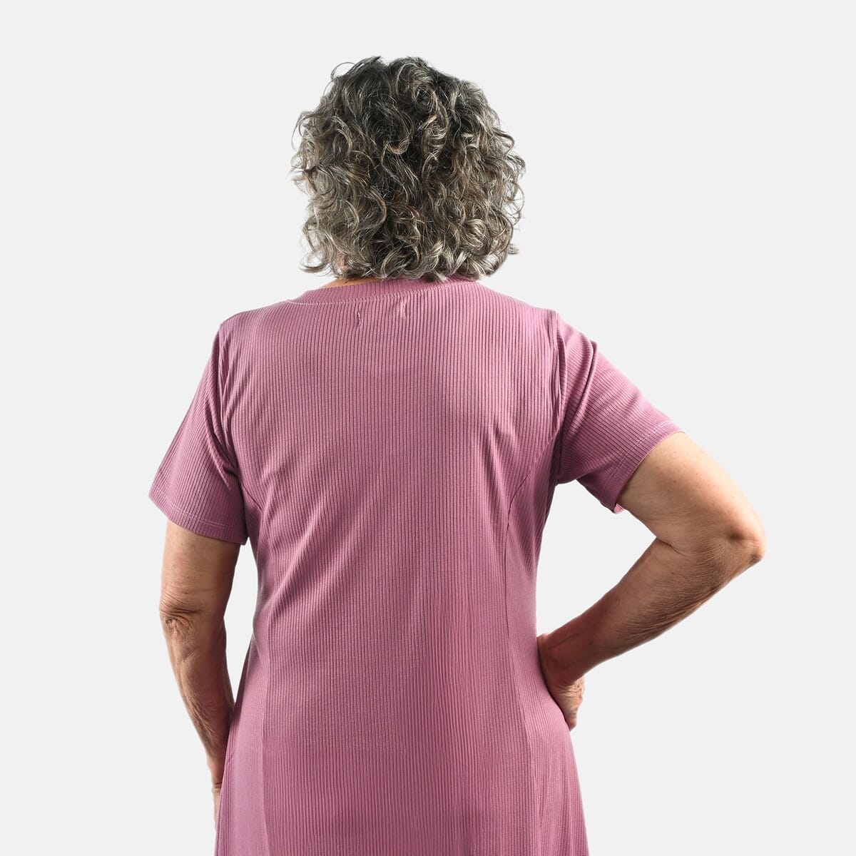 Tamsy Fig Rib Knit Princess Seam Short Sleeve Dress - XL image number 4