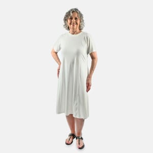 Tamsy White Rib Knit Princess Seam Short Sleeve Dress - XL