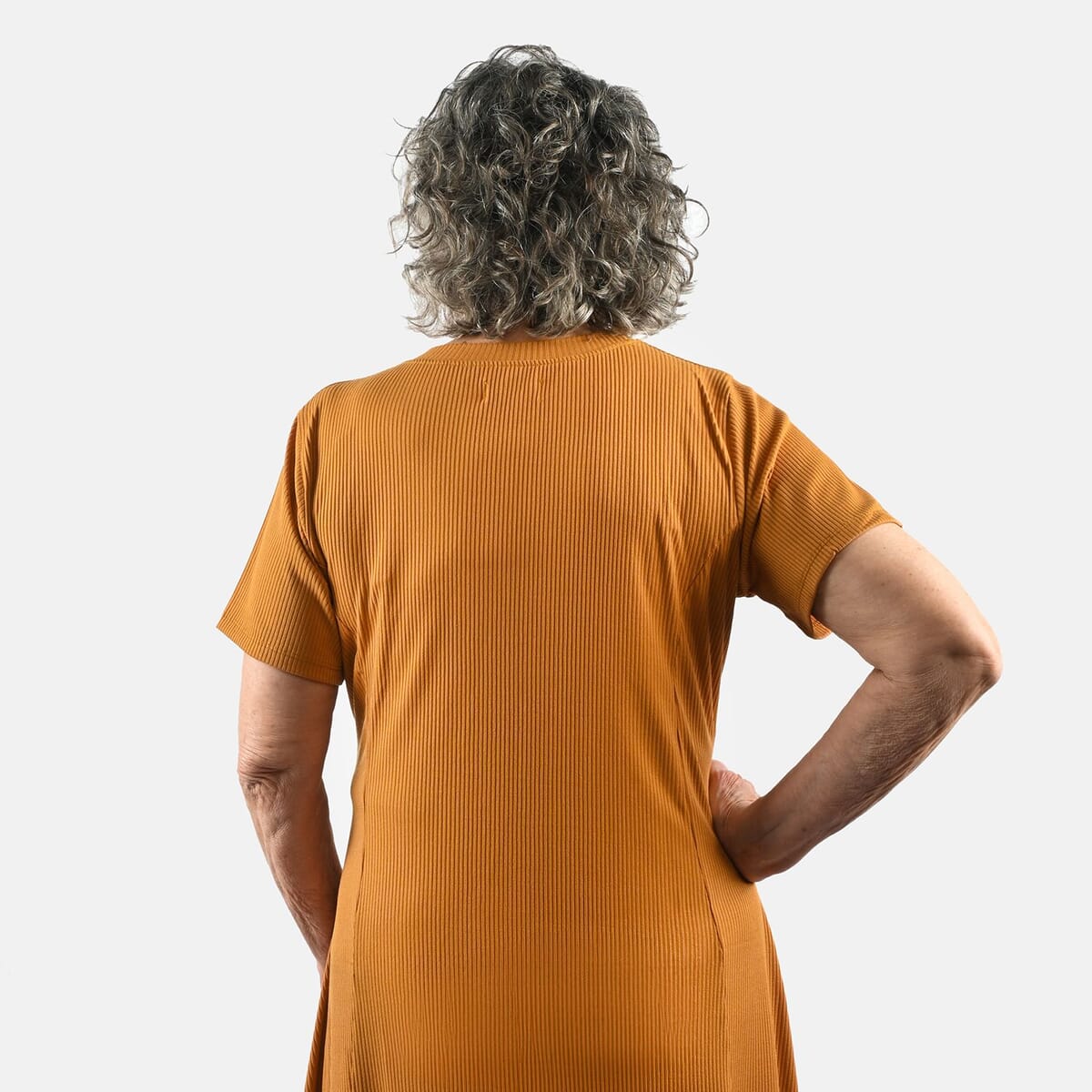 Tamsy Honey Rib Knit Princess Seam Short Sleeve Dress - M image number 4