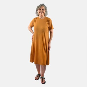 Tamsy Honey Rib Knit Princess Seam Short Sleeve Dress - L
