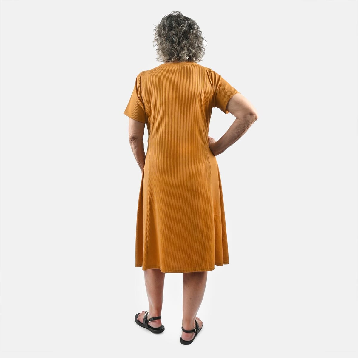 Tamsy Honey Rib Knit Princess Seam Short Sleeve Dress - L image number 1