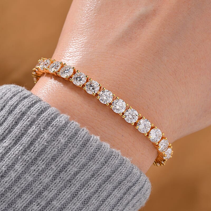 D'Joy Moissanite and Yellow Sapphire 15.10 ctw Tennis Bracelet with Sun & Moon Lock in 18K Vermeil Yellow Gold Over Sterling Silver (7.25 In)