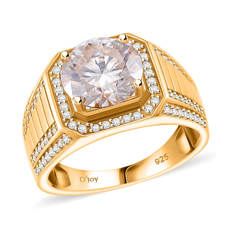 Moissanite 5.15 ctw Men's Ring in 18K Vermeil Yellow Gold Over Sterling Silver (Size 10.0)