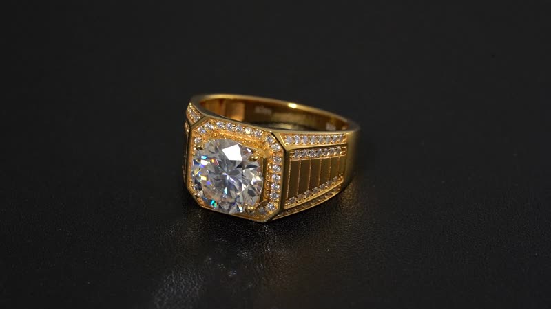 Doorbuster Moissanite (Rnd 11mm) Men's Ring in 18K Vermeil YG Over Sterling Silver (Size 10.0) 5.15 ctw