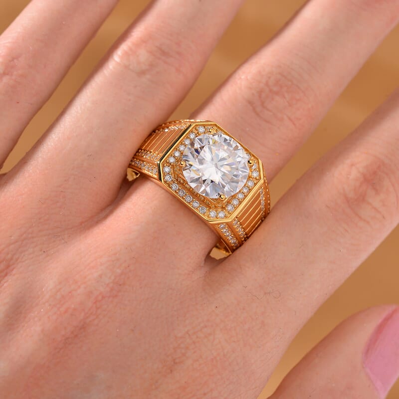 Moissanite 5.15 ctw Men's Ring in 18K Vermeil Yellow Gold Over Sterling Silver (Size 10.0)