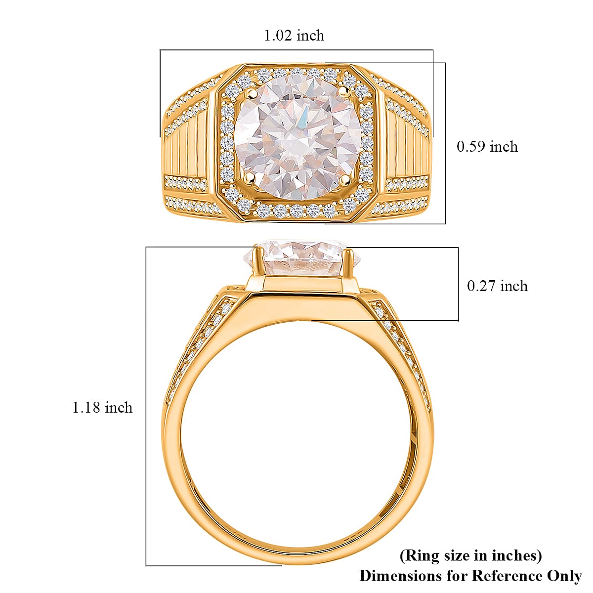 Moissanite 5.15 ctw Men's Ring in 18K Vermeil Yellow Gold Over Sterling Silver (Size 10.0)