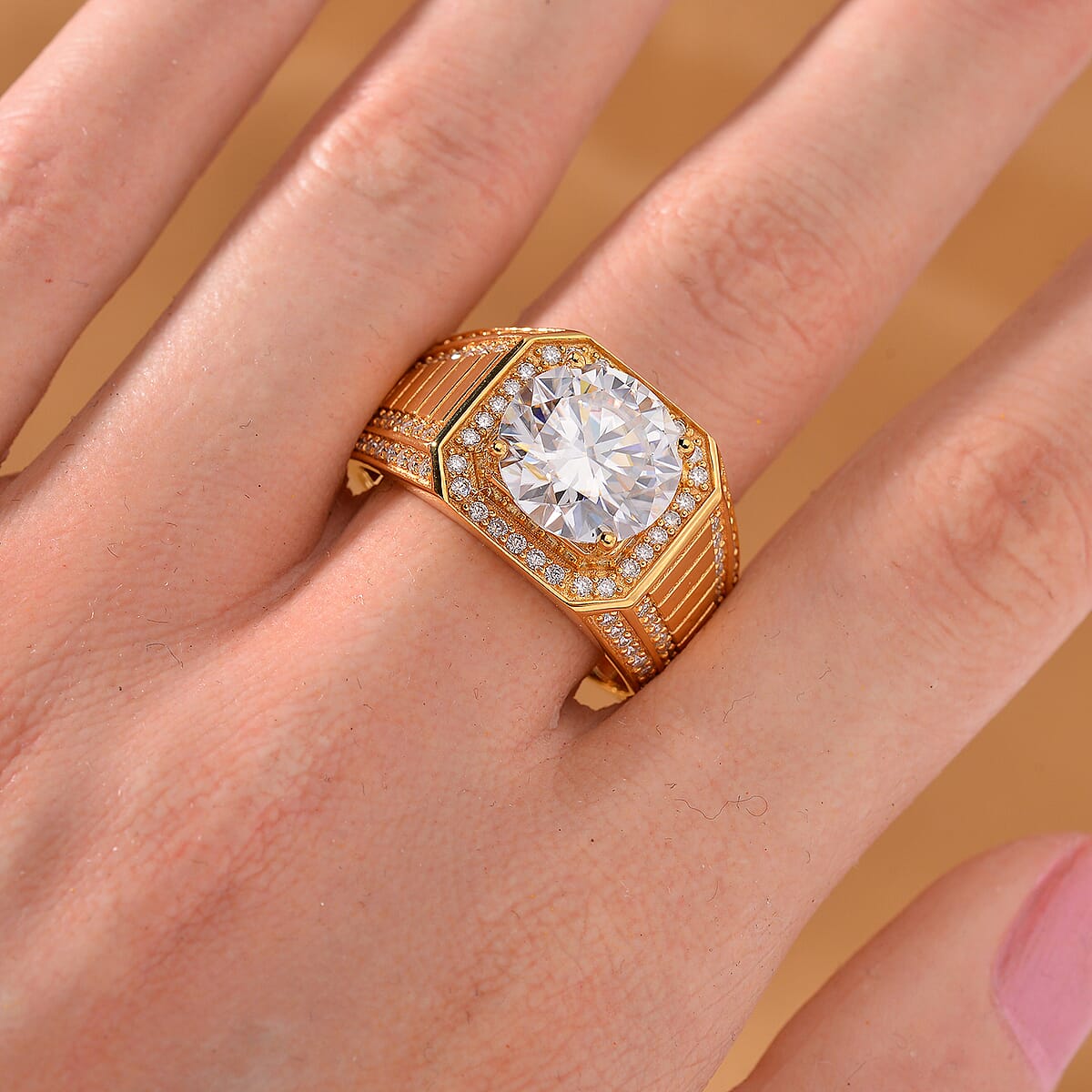 Moissanite 5.15 ctw Men's Ring in 18K Vermeil Yellow Gold Over Sterling Silver (Size 9.0) image number 1