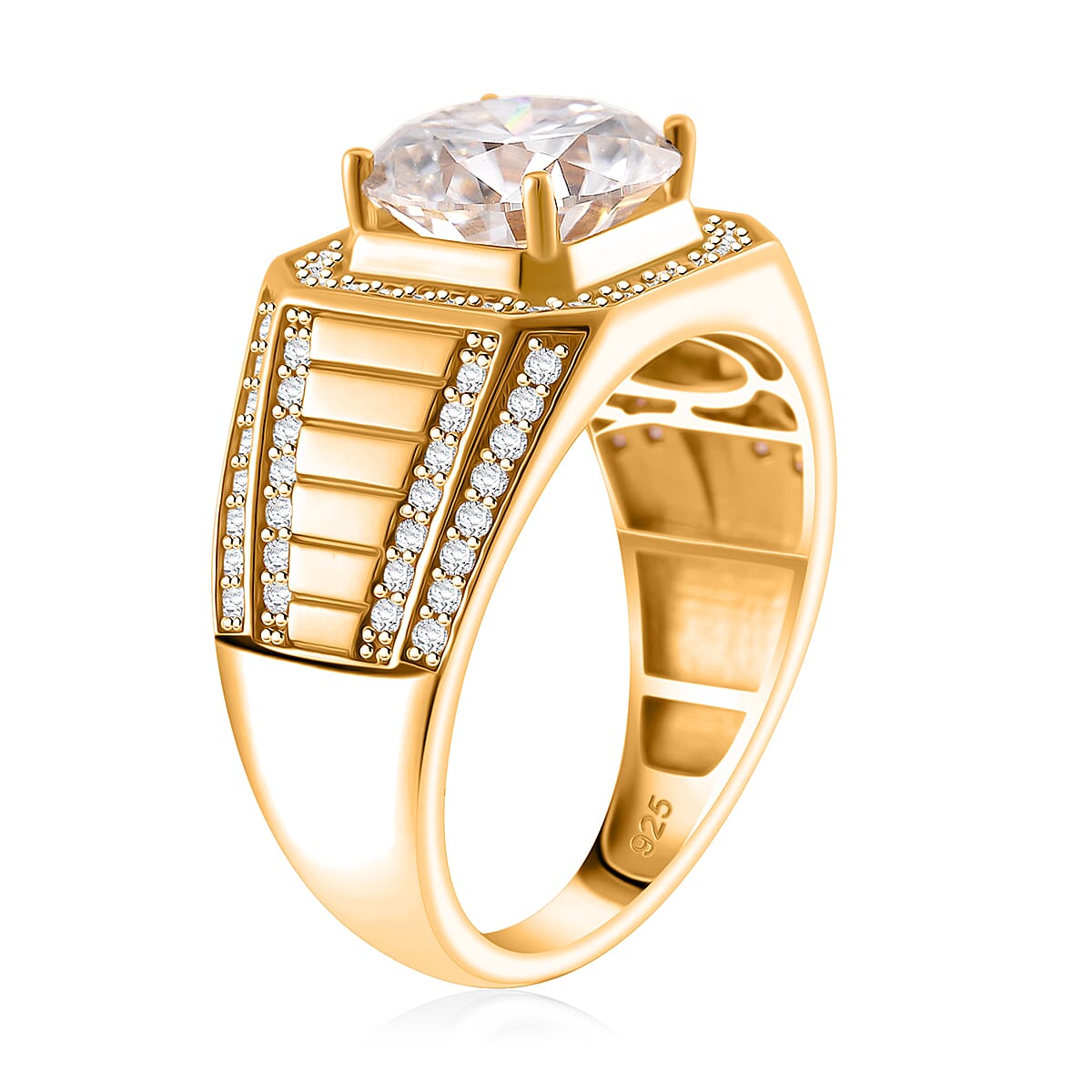 Moissanite 5.15 ctw Men's Ring in 18K Vermeil Yellow Gold Over Sterling Silver (Size 9.0) image number 2